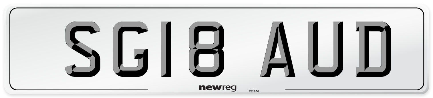 SG18 AUD Number Plate from New Reg